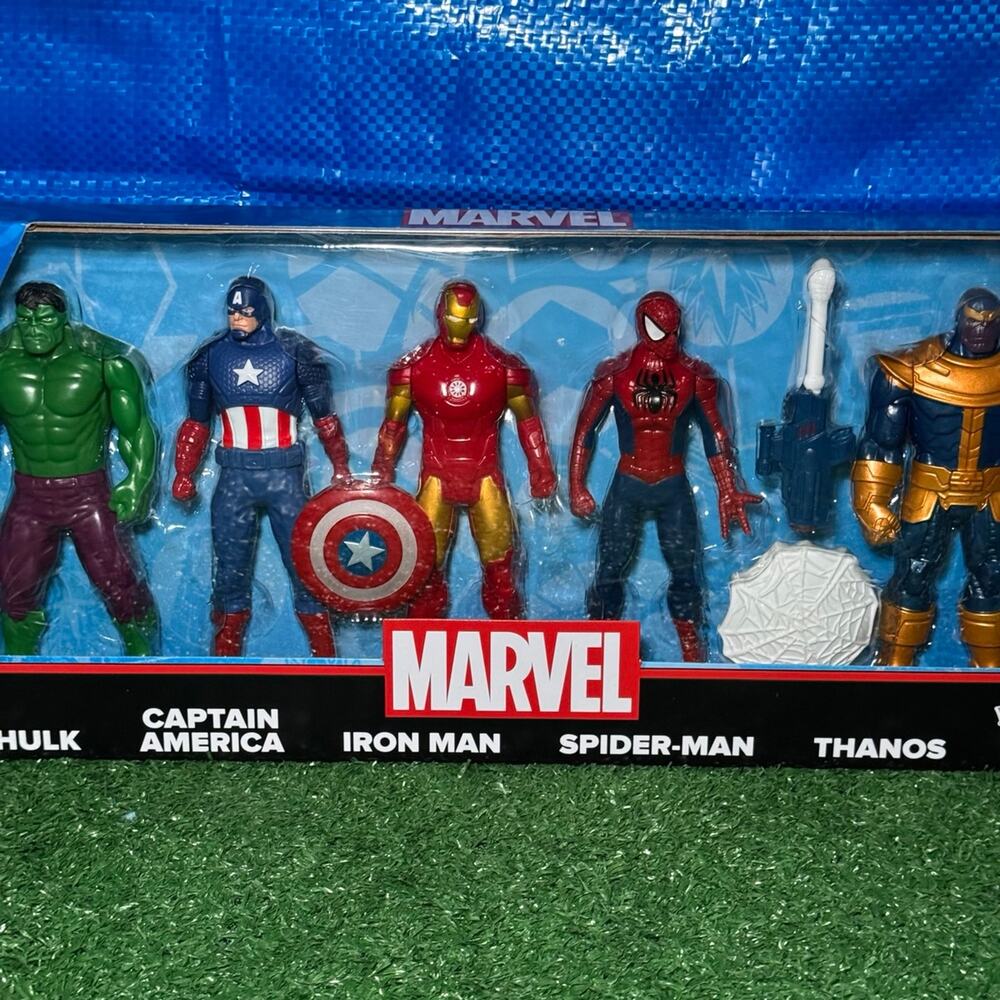 MARVEL Hasbro 5 Pack Hulk Captain America Iron Man Spiderman With Blaster Thanos
